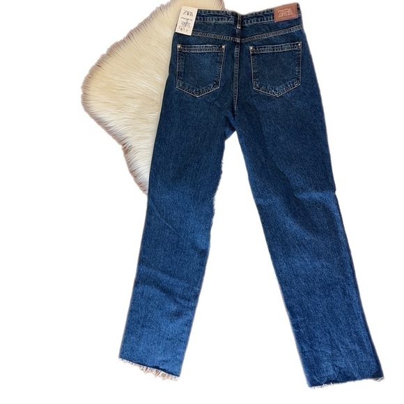 NWT ZARA Super High Rise Straight Leg Long Length 💯 Cotton Denim Jean 38/6 - Picture 2 of 11